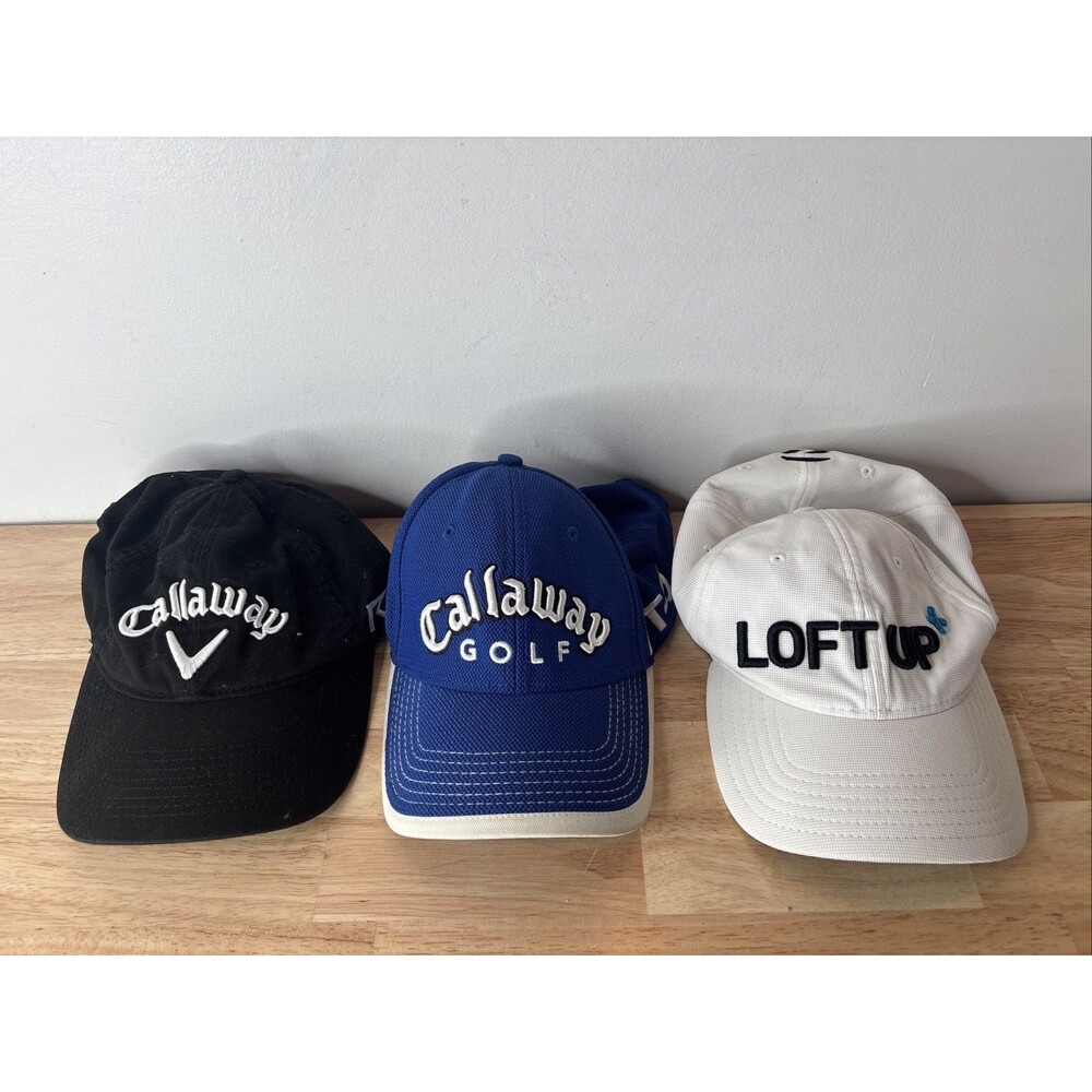 Lot of 3 Callaway & TaylorMade Golf Hats Caps Adjustable Blue Black Loft Up